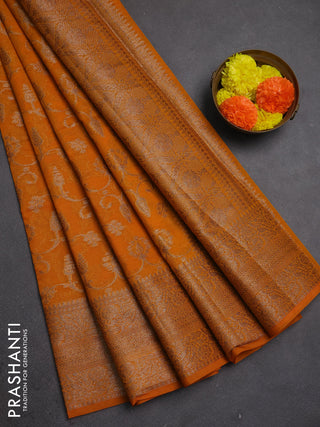 Semi chiniya silk saree mango yellow with allover thread & zari weaves and long woven border