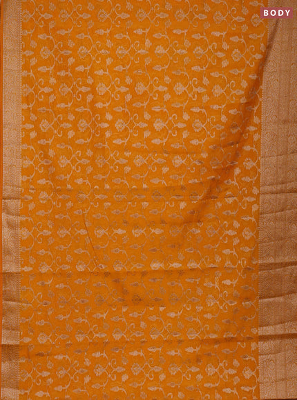 Semi chiniya silk saree mango yellow with allover thread & zari weaves and long woven border
