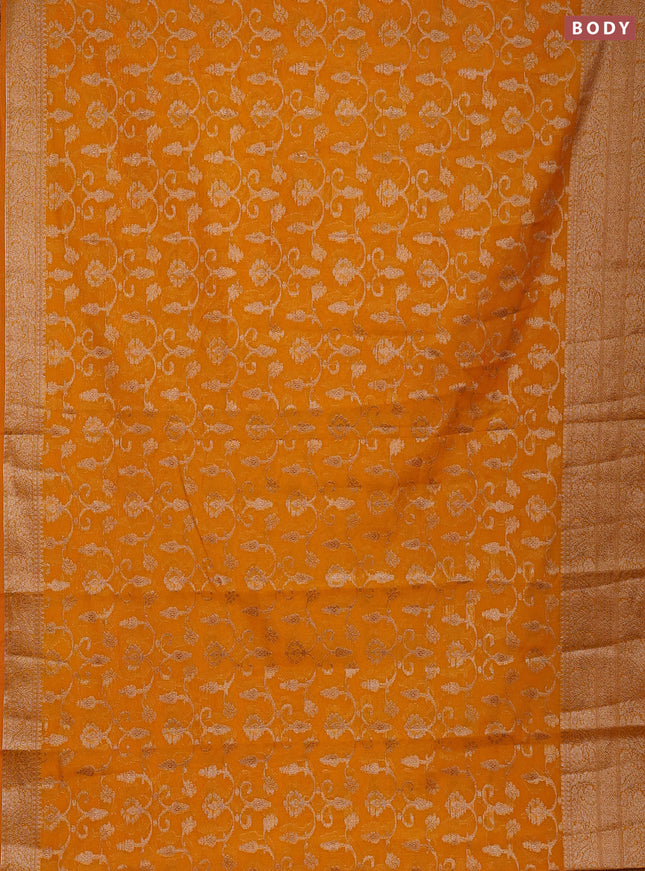 Semi chiniya silk saree mango yellow with allover thread & zari weaves and long woven border