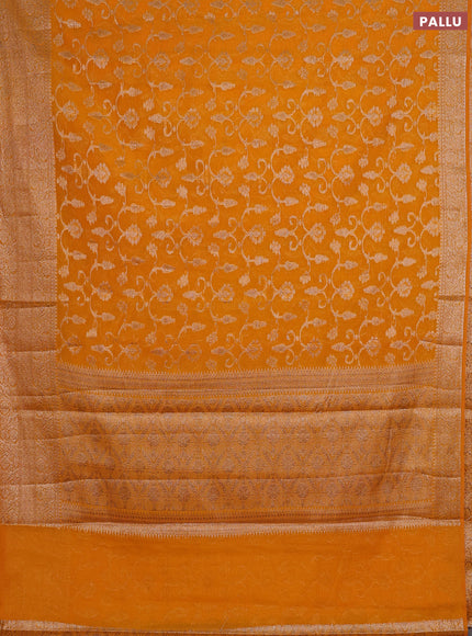 Semi chiniya silk saree mango yellow with allover thread & zari weaves and long woven border
