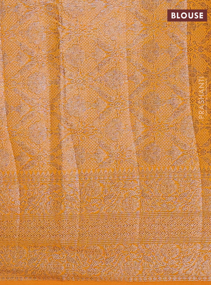 Semi chiniya silk saree mango yellow with allover thread & zari weaves and long woven border