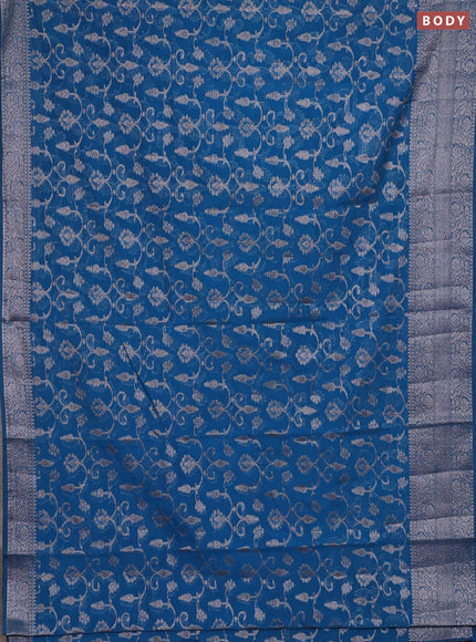 Semi chiniya silk saree peacock blue with allover thread & zari weaves and long woven border
