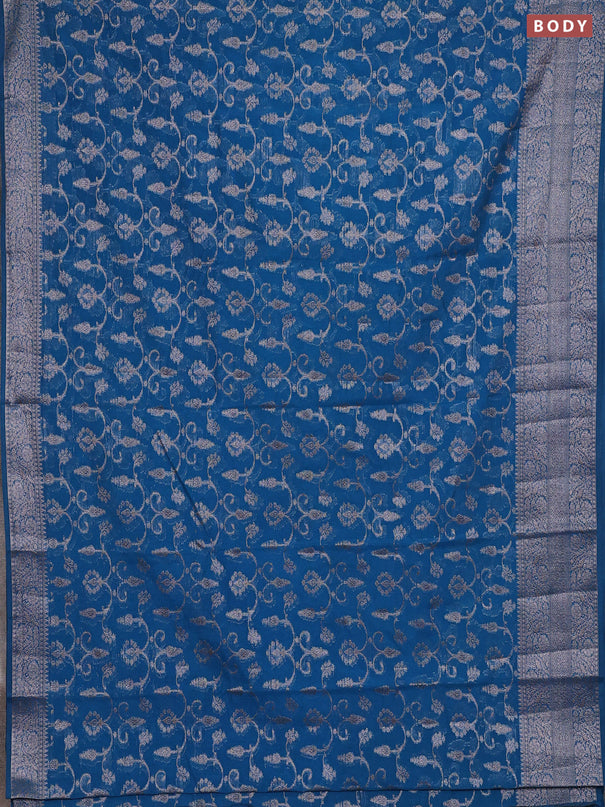 Semi chiniya silk saree peacock blue with allover thread & zari weaves and long woven border