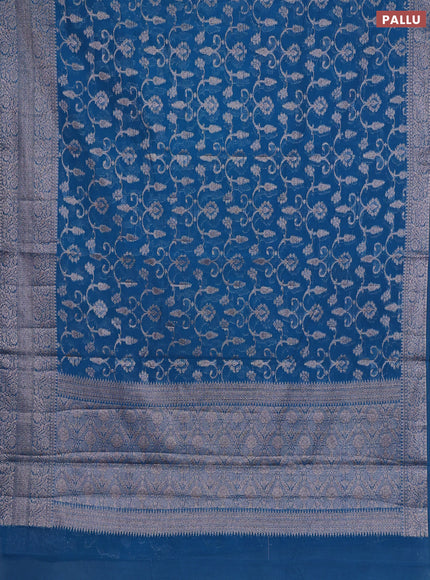 Semi chiniya silk saree peacock blue with allover thread & zari weaves and long woven border