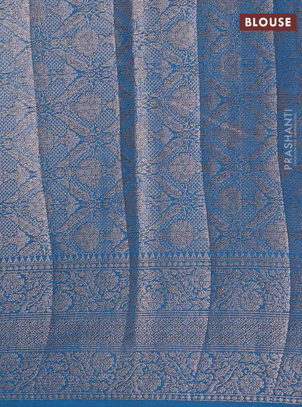 Semi chiniya silk saree peacock blue with allover thread & zari weaves and long woven border
