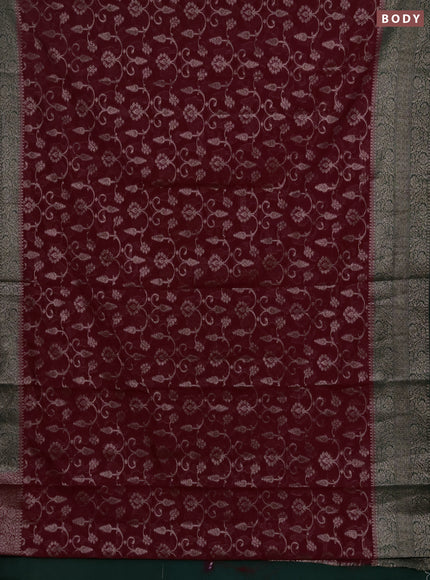 Semi chiniya silk saree wine shade and bottle green with allover thread & zari weaves and long woven border