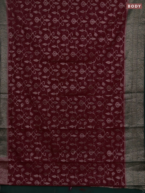 Semi chiniya silk saree wine shade and bottle green with allover thread & zari weaves and long woven border