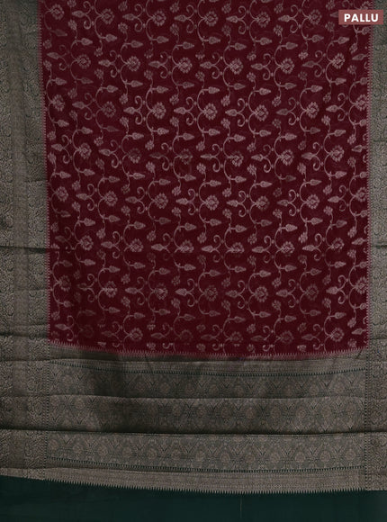 Semi chiniya silk saree wine shade and bottle green with allover thread & zari weaves and long woven border