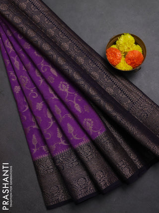 Semi chiniya silk saree dark lavender and navy blue with allover thread & zari weaves and long woven border