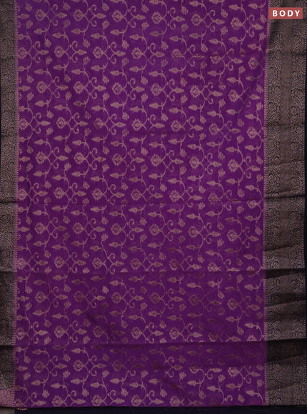Semi chiniya silk saree dark lavender and navy blue with allover thread & zari weaves and long woven border