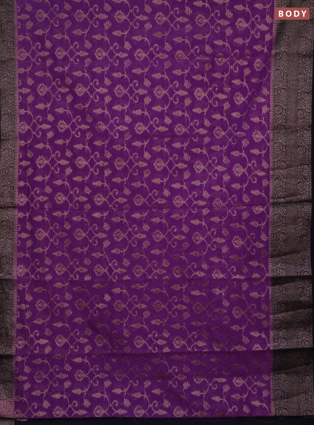 Semi chiniya silk saree dark lavender and navy blue with allover thread & zari weaves and long woven border