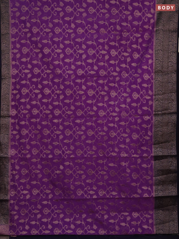 Semi chiniya silk saree dark lavender and navy blue with allover thread & zari weaves and long woven border