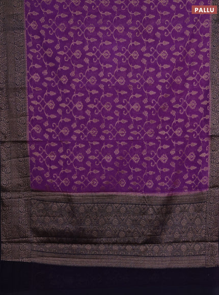 Semi chiniya silk saree dark lavender and navy blue with allover thread & zari weaves and long woven border
