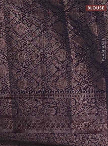 Semi chiniya silk saree dark lavender and navy blue with allover thread & zari weaves and long woven border