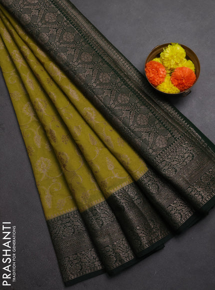 Semi chiniya silk saree mehendi green and bottle green with allover thread & zari weaves and long woven border