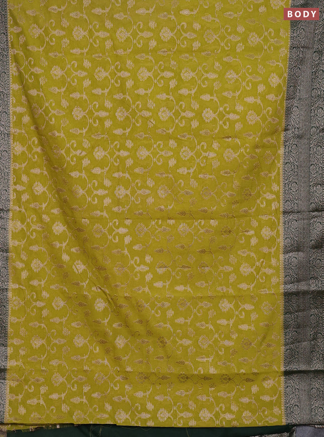Semi chiniya silk saree mehendi green and bottle green with allover thread & zari weaves and long woven border