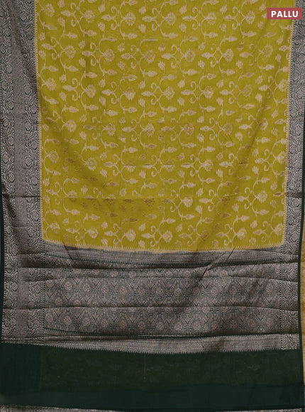 Semi chiniya silk saree mehendi green and bottle green with allover thread & zari weaves and long woven border