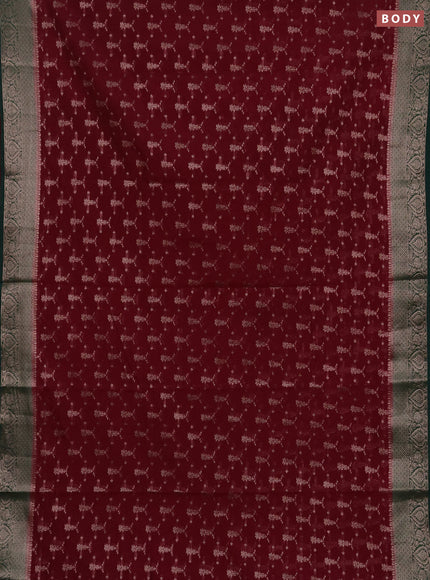 Semi chiniya silk saree wine shade and dark green with allover thread & zari woven buttas and woven border