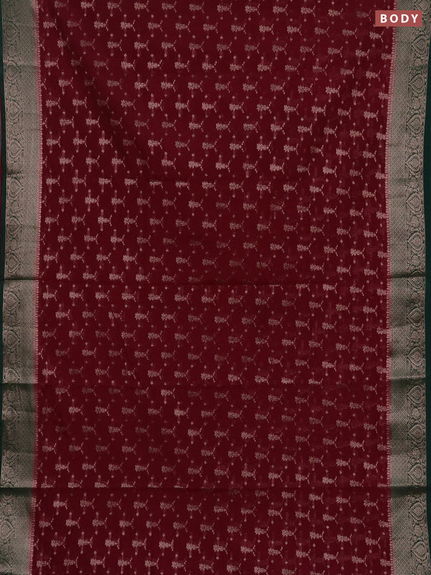 Semi chiniya silk saree wine shade and dark green with allover thread & zari woven buttas and woven border