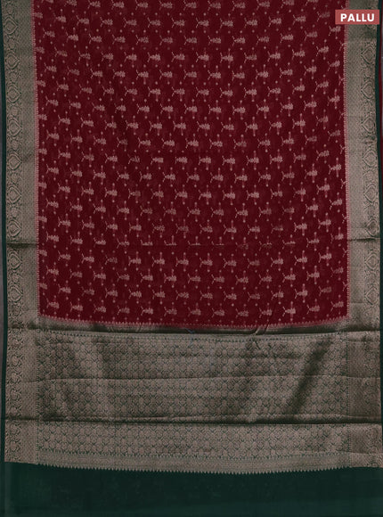 Semi chiniya silk saree wine shade and dark green with allover thread & zari woven buttas and woven border