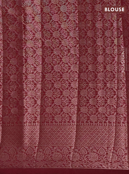 Semi chiniya silk saree dark peach and wine shade with allover thread & zari woven buttas and woven border