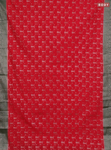 Semi chiniya silk saree red and bottle green with allover thread & zari woven buttas and woven border