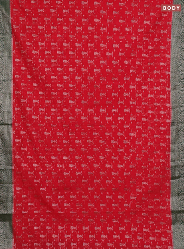 Semi chiniya silk saree red and bottle green with allover thread & zari woven buttas and woven border