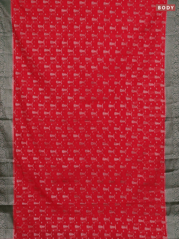 Semi chiniya silk saree red and bottle green with allover thread & zari woven buttas and woven border