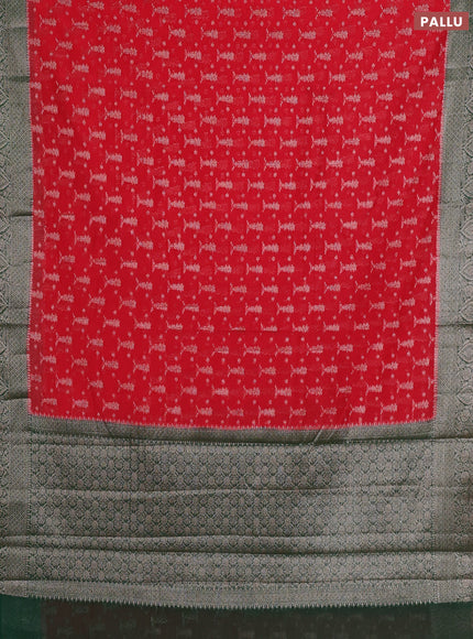 Semi chiniya silk saree red and bottle green with allover thread & zari woven buttas and woven border