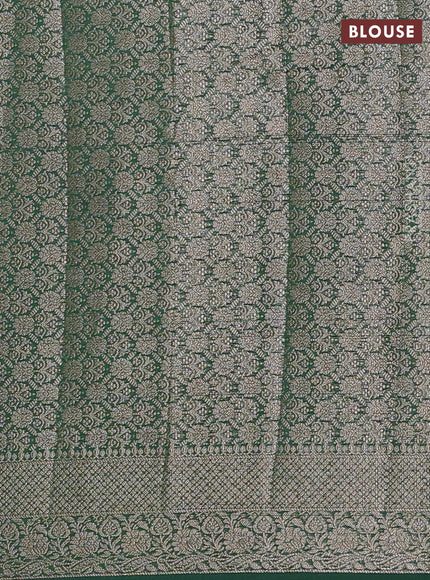 Semi chiniya silk saree red and bottle green with allover thread & zari woven buttas and woven border