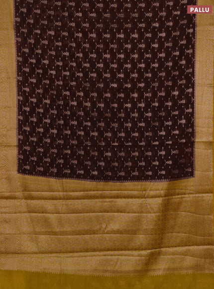 Semi chiniya silk saree coffee brown and mustard yellow with allover thread & zari woven buttas and woven border