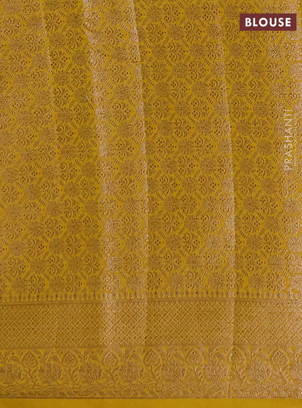 Semi chiniya silk saree coffee brown and mustard yellow with allover thread & zari woven buttas and woven border