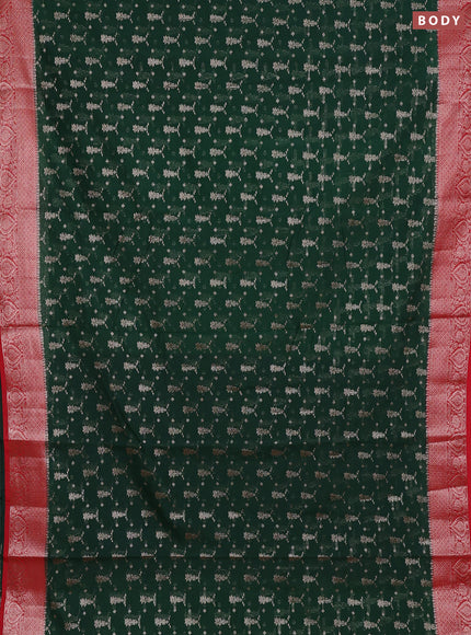 Semi chiniya silk saree bottle green and red with allover thread & zari woven buttas and woven border