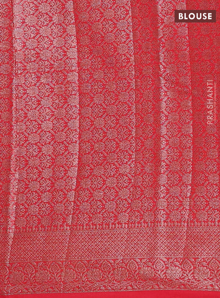 Semi chiniya silk saree bottle green and red with allover thread & zari woven buttas and woven border