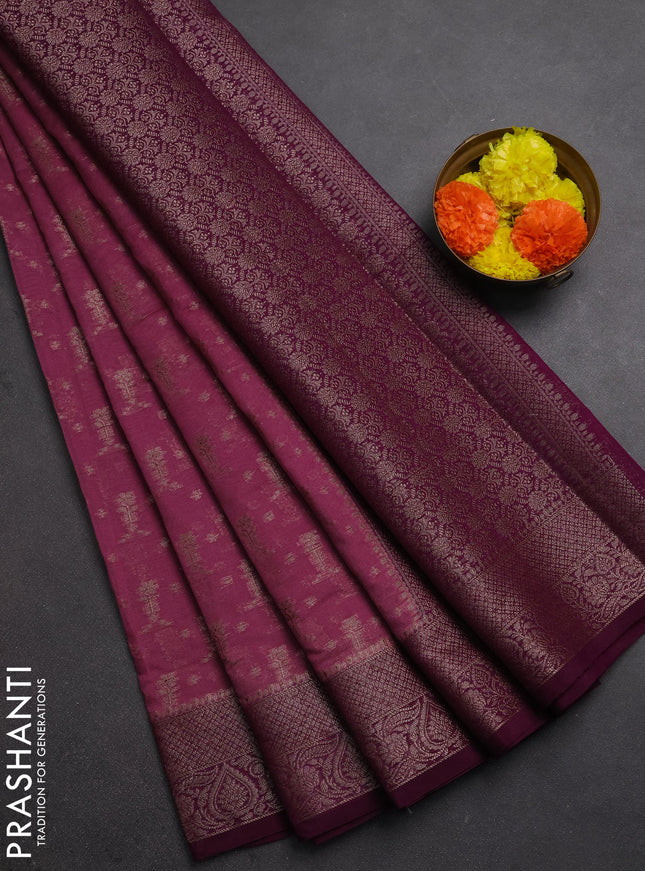 Semi chiniya silk saree mauve pink and wine shade with allover thread & zari woven buttas and woven border