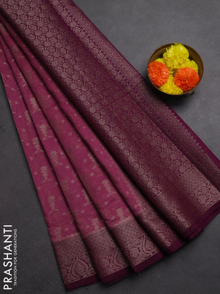 Semi chiniya silk saree mauve pink and wine shade with allover thread & zari woven buttas and woven border