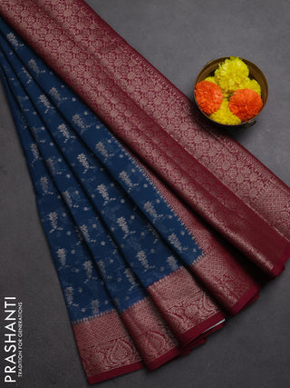Semi chiniya silk saree peacock blue and wine shade with allover thread & zari woven buttas and woven border