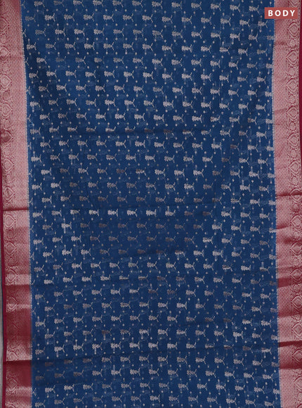 Semi chiniya silk saree peacock blue and wine shade with allover thread & zari woven buttas and woven border