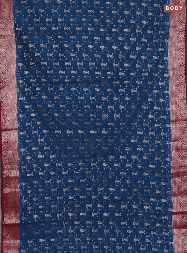 Semi chiniya silk saree peacock blue and wine shade with allover thread & zari woven buttas and woven border