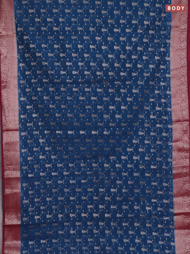 Semi chiniya silk saree peacock blue and wine shade with allover thread & zari woven buttas and woven border