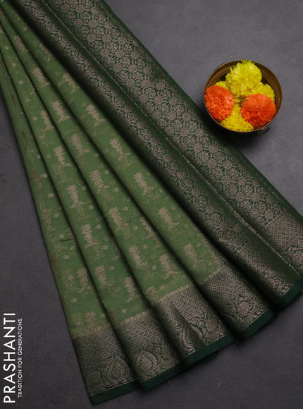 Semi chiniya silk saree pastel green and bottle green with allover thread & zari woven buttas and woven border