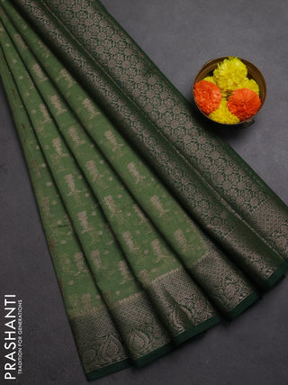 Semi chiniya silk saree pastel green and bottle green with allover thread & zari woven buttas and woven border