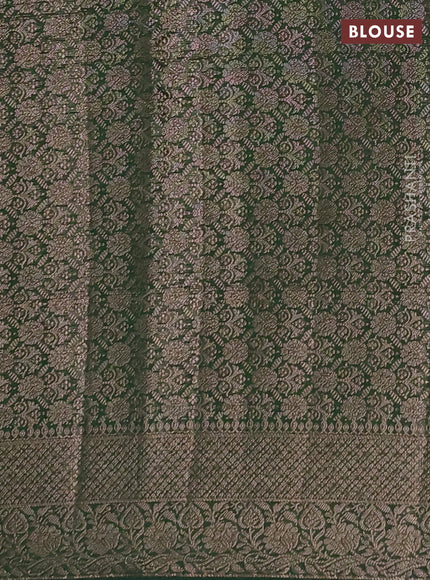 Semi chiniya silk saree pastel green and bottle green with allover thread & zari woven buttas and woven border