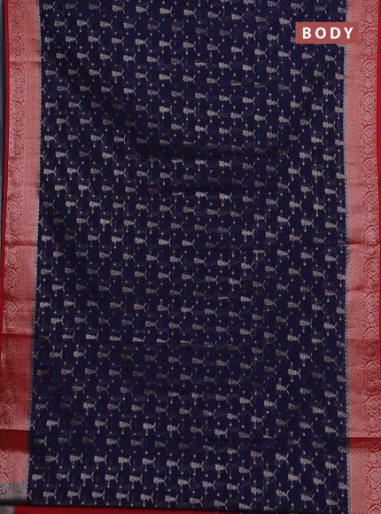 Semi chiniya silk saree navy blue and red with allover thread & zari woven buttas and woven border