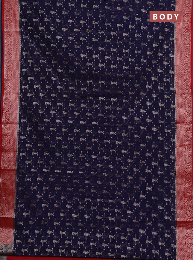 Semi chiniya silk saree navy blue and red with allover thread & zari woven buttas and woven border