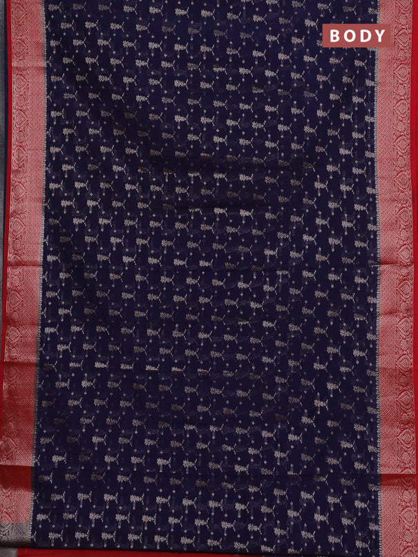 Semi chiniya silk saree navy blue and red with allover thread & zari woven buttas and woven border
