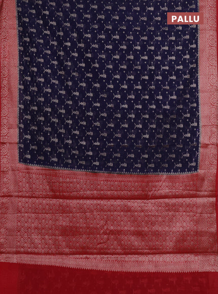 Semi chiniya silk saree navy blue and red with allover thread & zari woven buttas and woven border