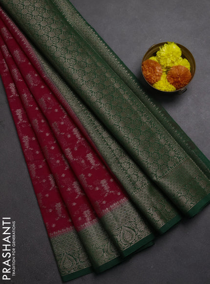 Semi chiniya silk saree pink and bottle green with allover thread & zari woven buttas and woven border
