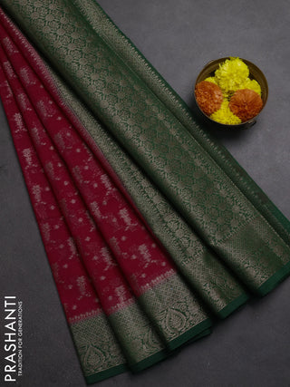 Semi chiniya silk saree pink and bottle green with allover thread & zari woven buttas and woven border