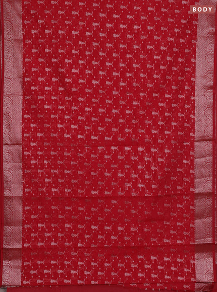 Semi chiniya silk saree kumkum red with allover thread & zari woven buttas and woven border